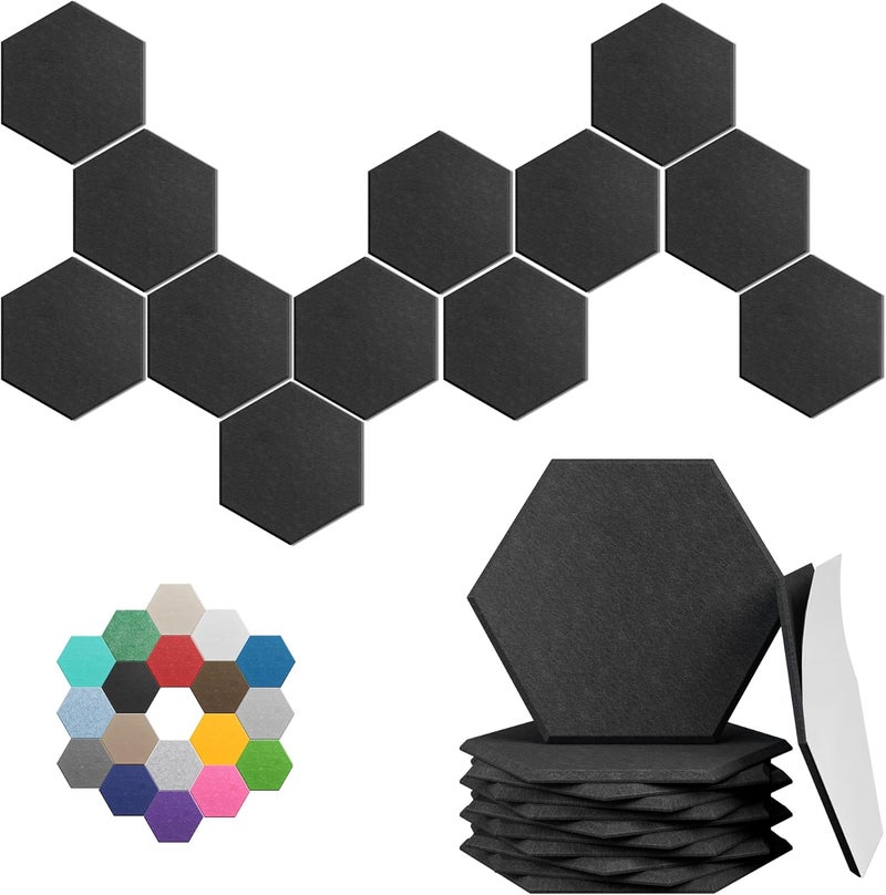 UNECHO Store Hexagonal Acoustic Panels-12 Pack High-Density Sound Absorbing Panels 12"X10"X0.4" for Enhanced Noise Reduction, DIY Design, Idea for Studios, Offices, and Home Theaters(Black) - Image 1